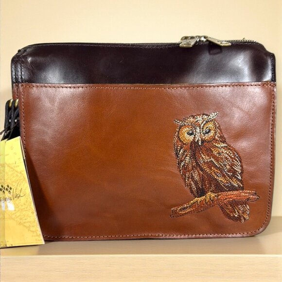 Patricia Nash Nazaire Owl Embroidery Colorblock Crossbody Bag with Dust Bag New - Picture 2 of 15